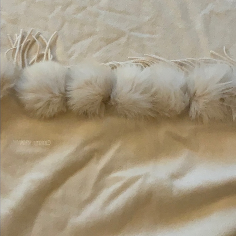 Giorgio Armani cashmere scarf with rabbit fur Poms